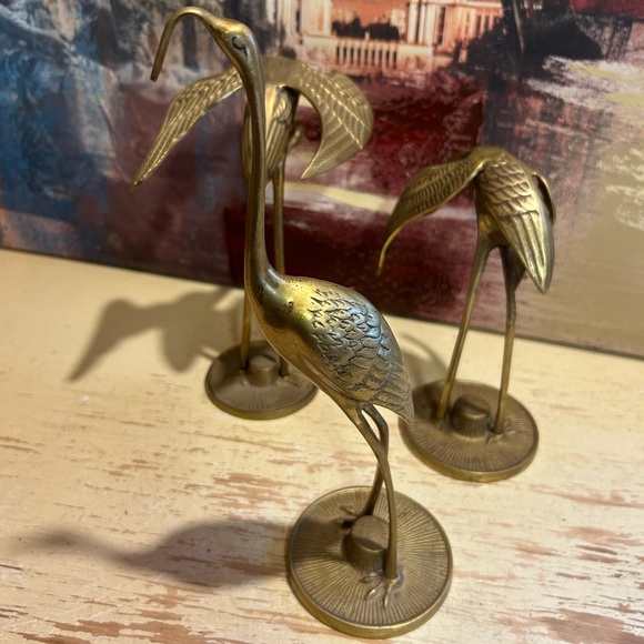 stunning Set Of 3 Vintage Brass Storks figurines - Picture 5 of 10
